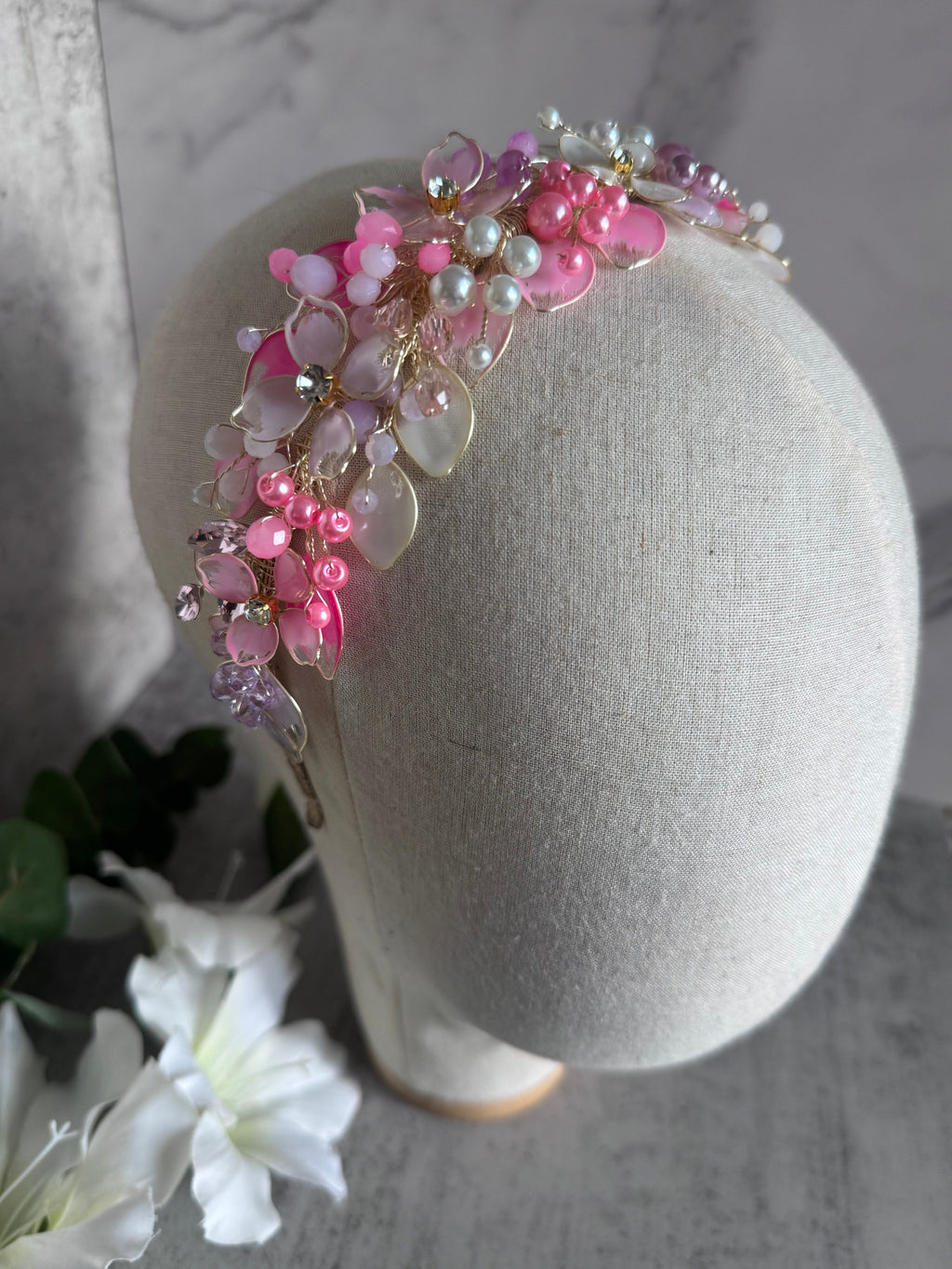 Lilac, Pink and White wedding guest headpiece Lilac, Pink and White wedding guest headpiece Precius pearls