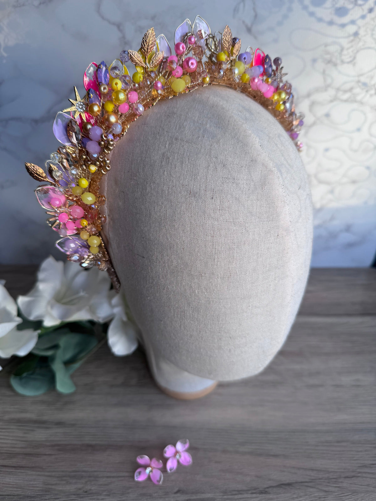 Crystal Bloom: A Colorful Pointed Wedding Guest Crown adorned with Bright Crystals and Pearls Crystal Bloom: A Colorful Pointed Wedding Guest Crown adorned with Bright Crystals and Pearls Precius pearls