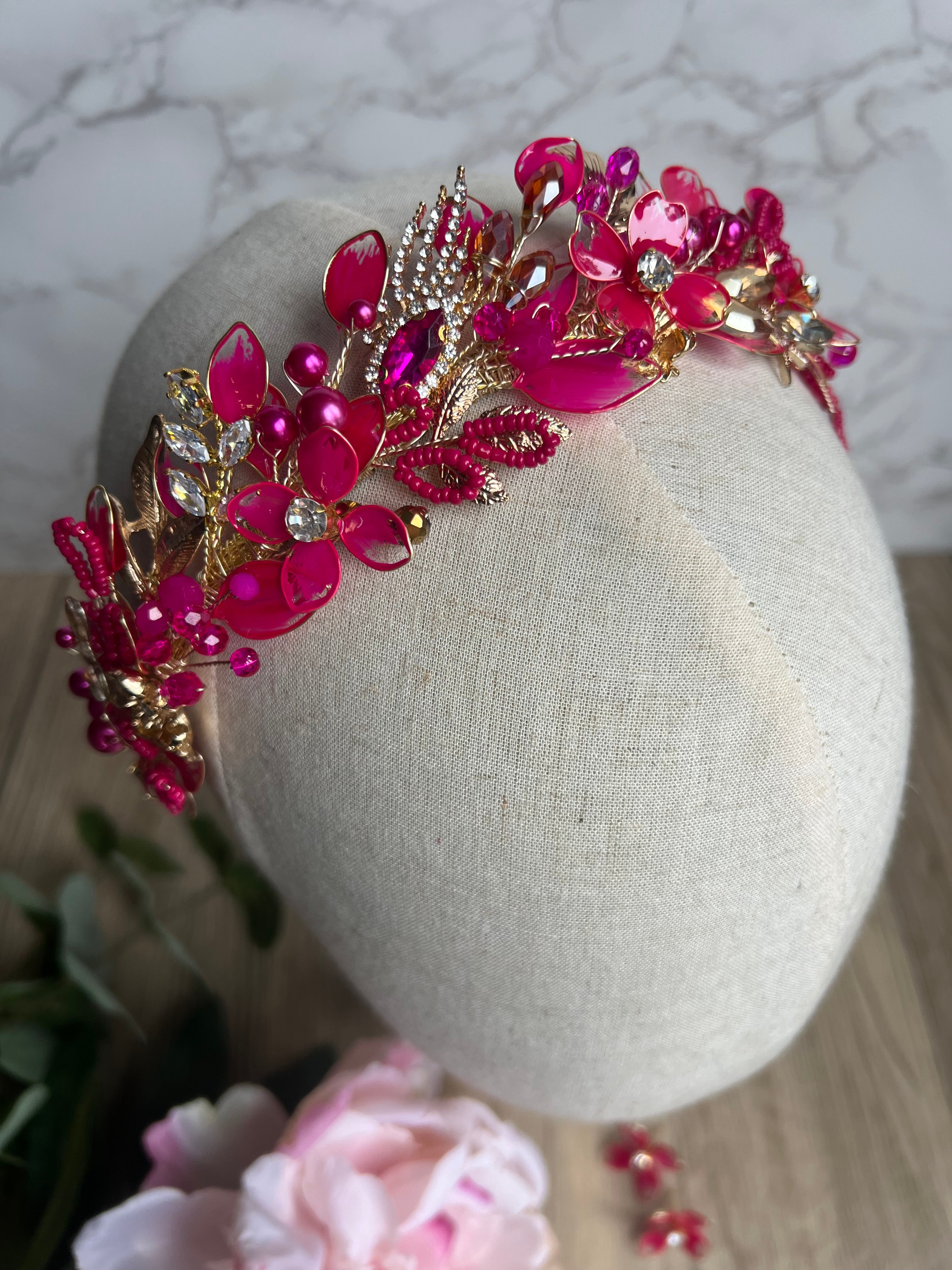 Raspberry and Fucshia Low style headband Raspberry and Fucshia Low style headband Precius pearls