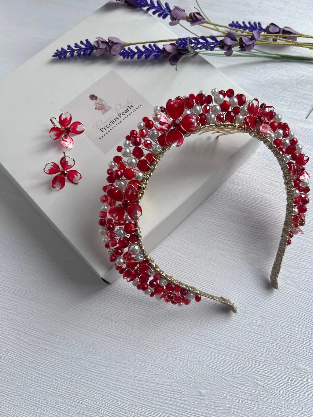 Red and Pearl wedding guest headpiece, Red Pearl Crown Red and Pearl wedding guest headpiece, Red Pearl Crown Precius pearls