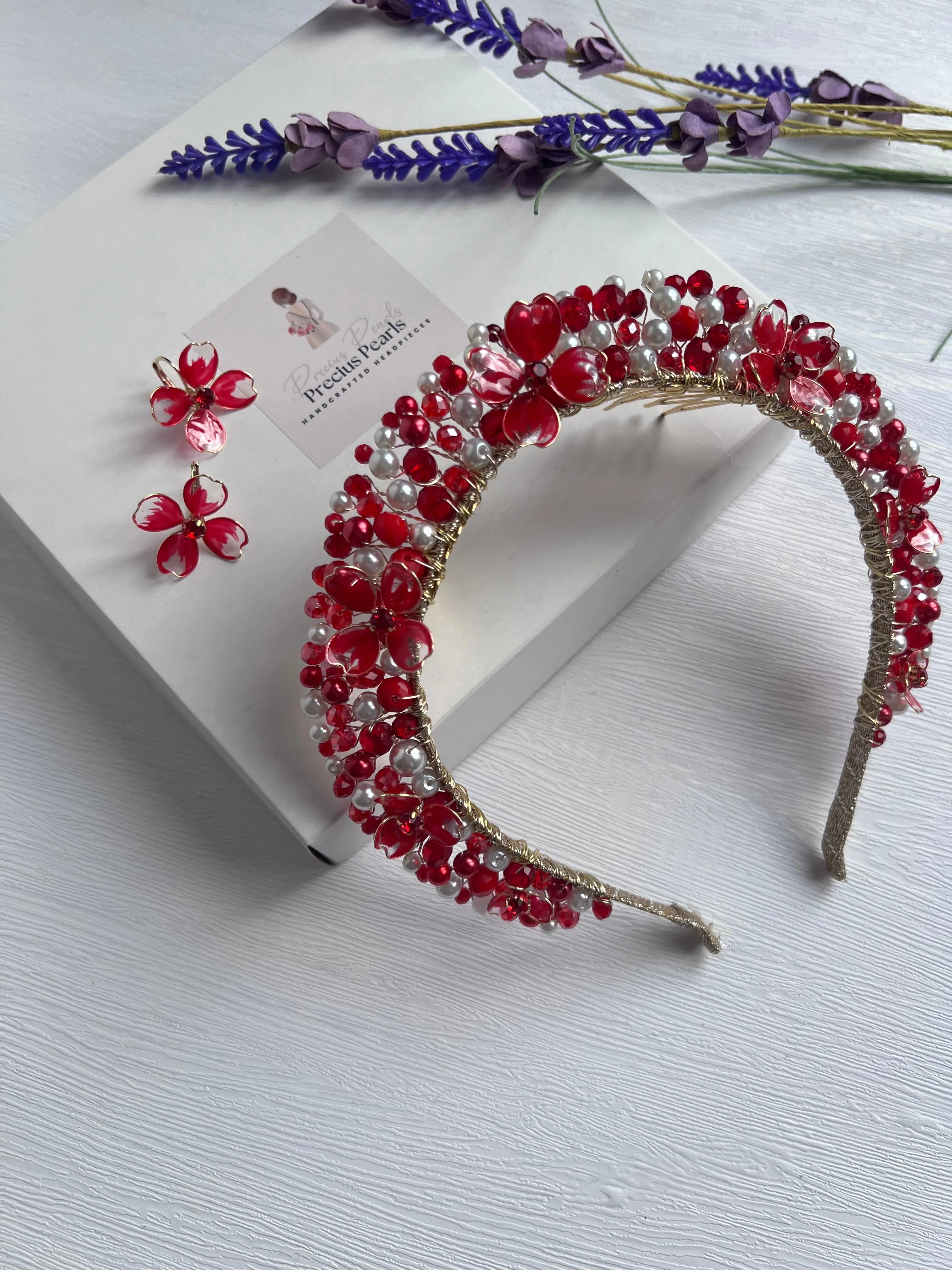 Red and Pearl wedding guest headpiece, Red Pearl Crown Red and Pearl wedding guest headpiece, Red Pearl Crown Precius pearls