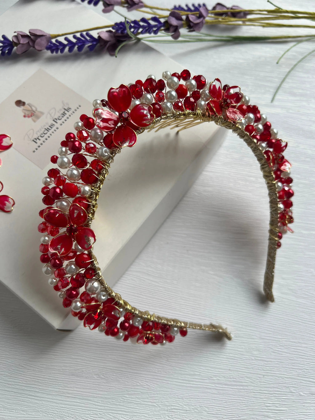 Red and Pearl wedding guest headpiece, Red Pearl Crown Red and Pearl wedding guest headpiece, Red Pearl Crown Precius pearls