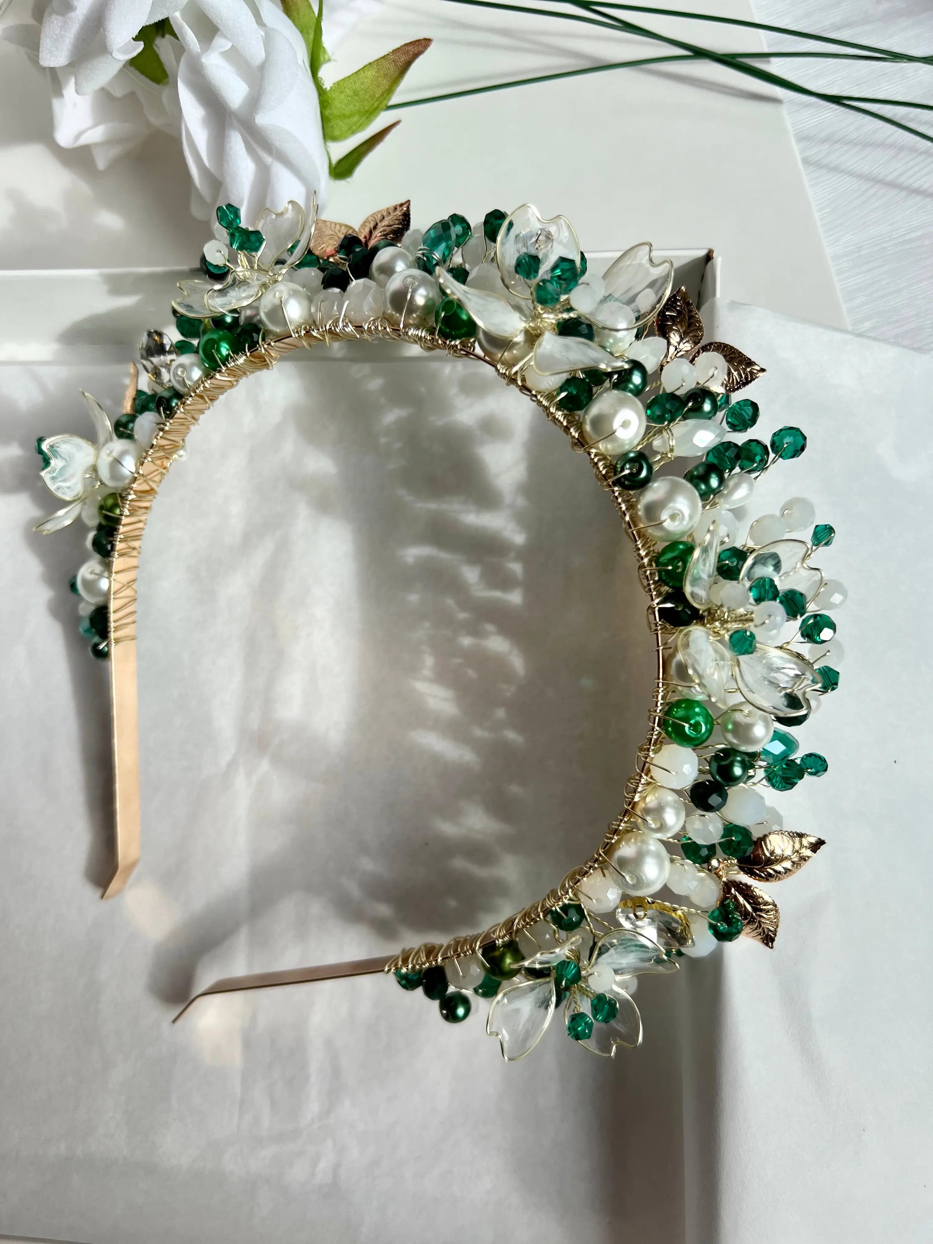 White & Green Flower Crown