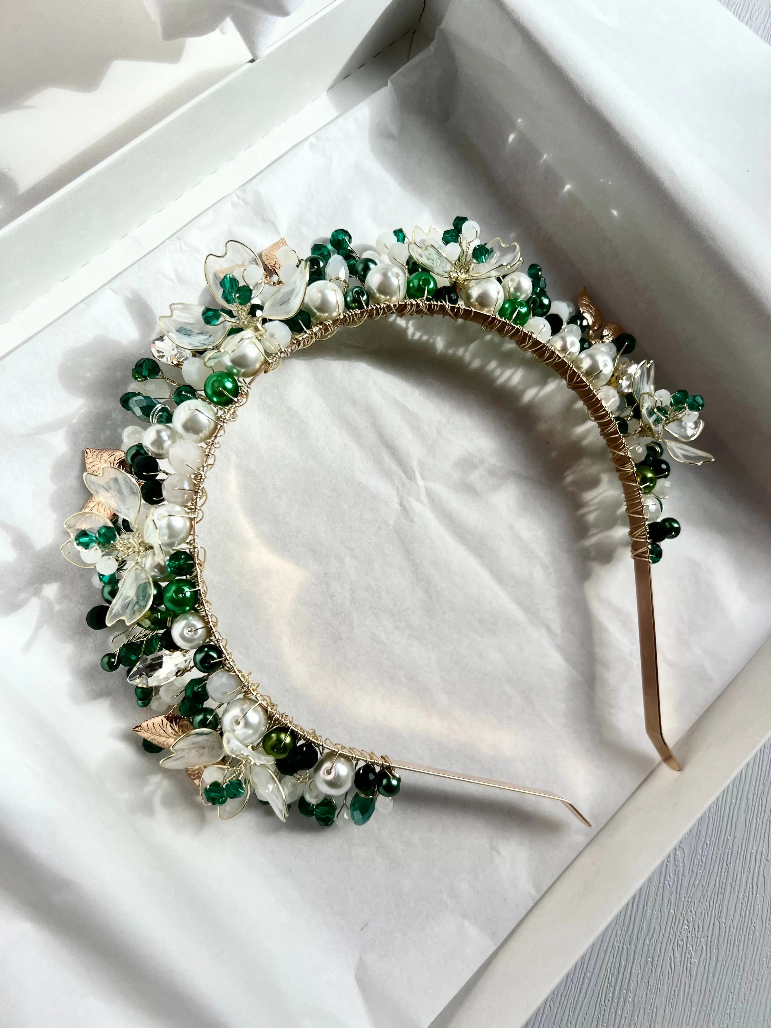White & Green Flower Crown