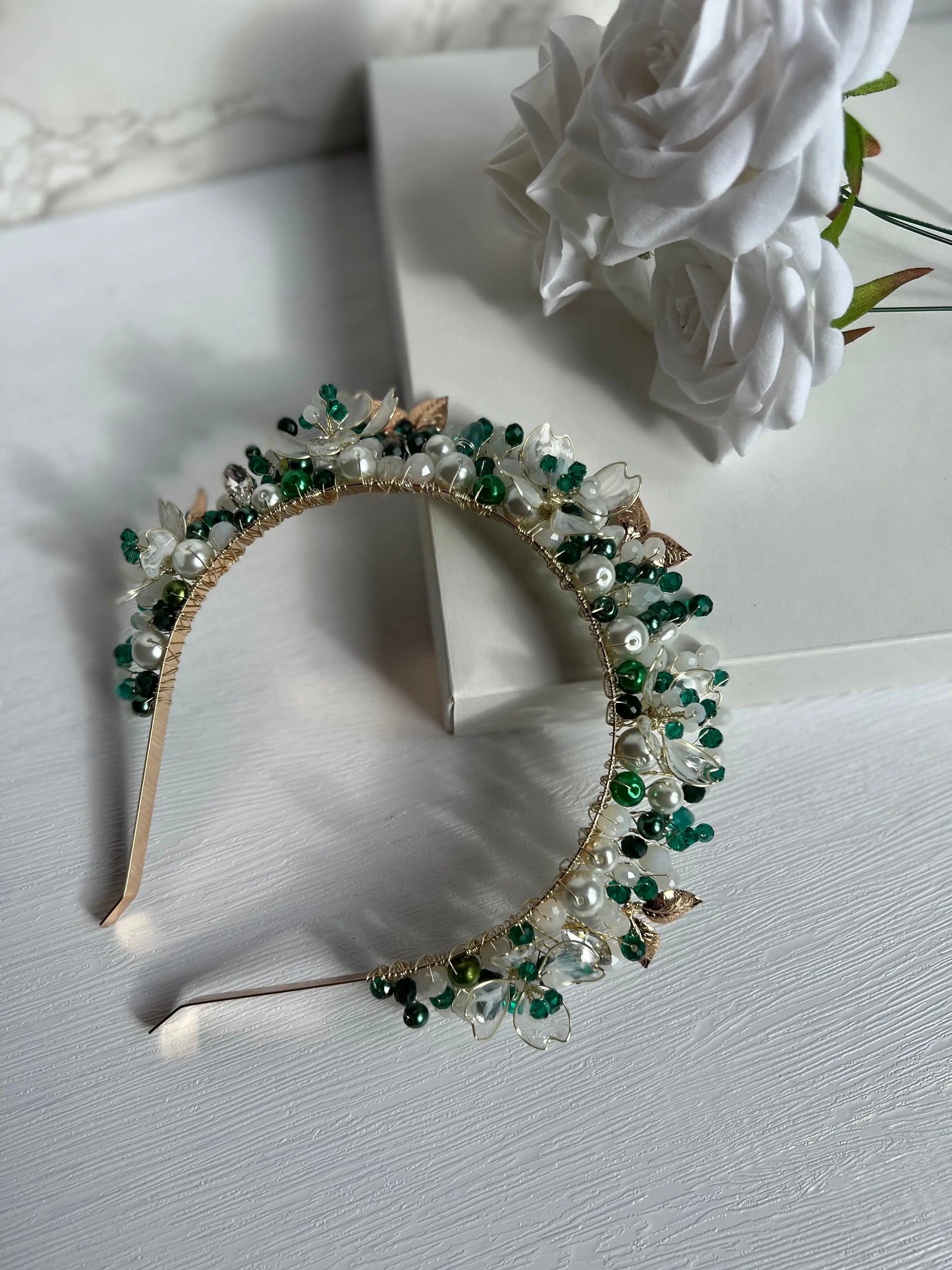 White & Green Flower Crown