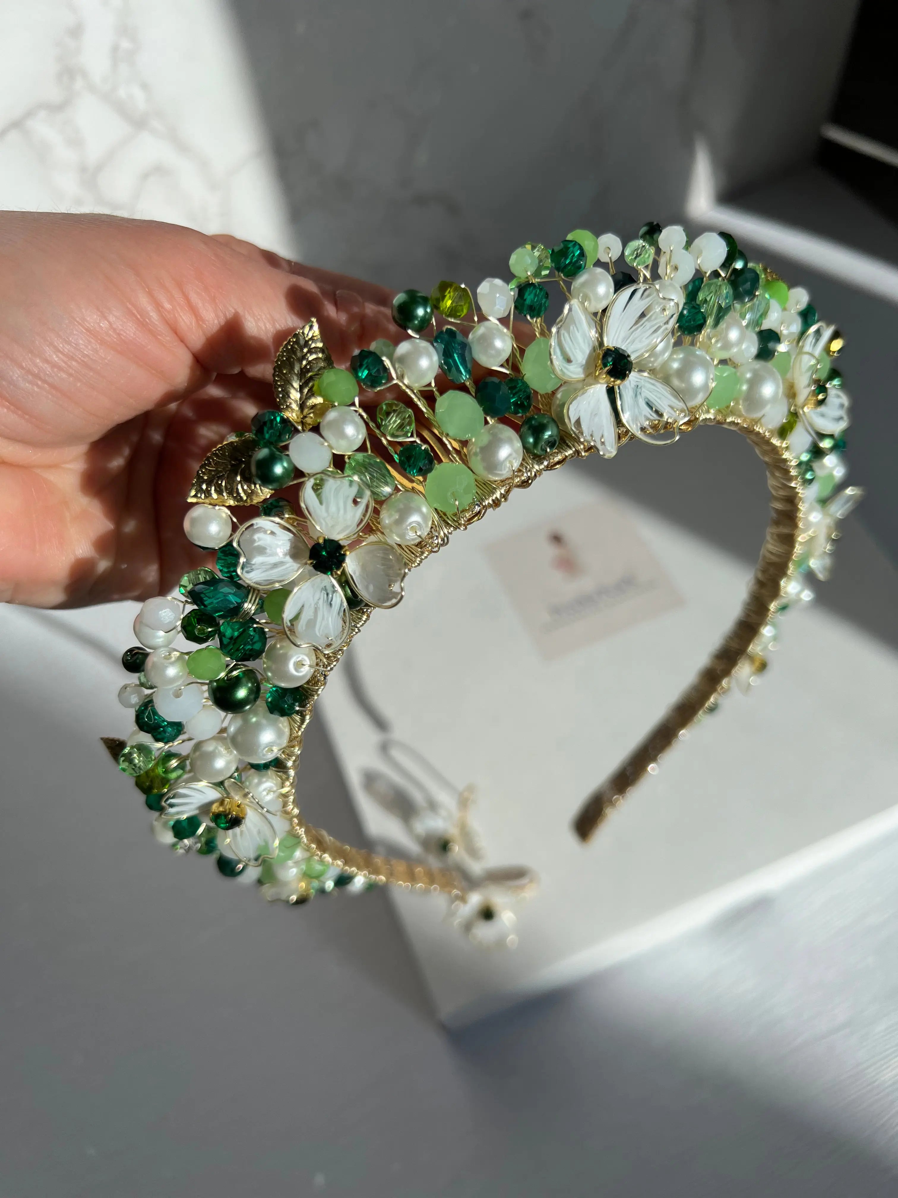 White & Green Flower Crown