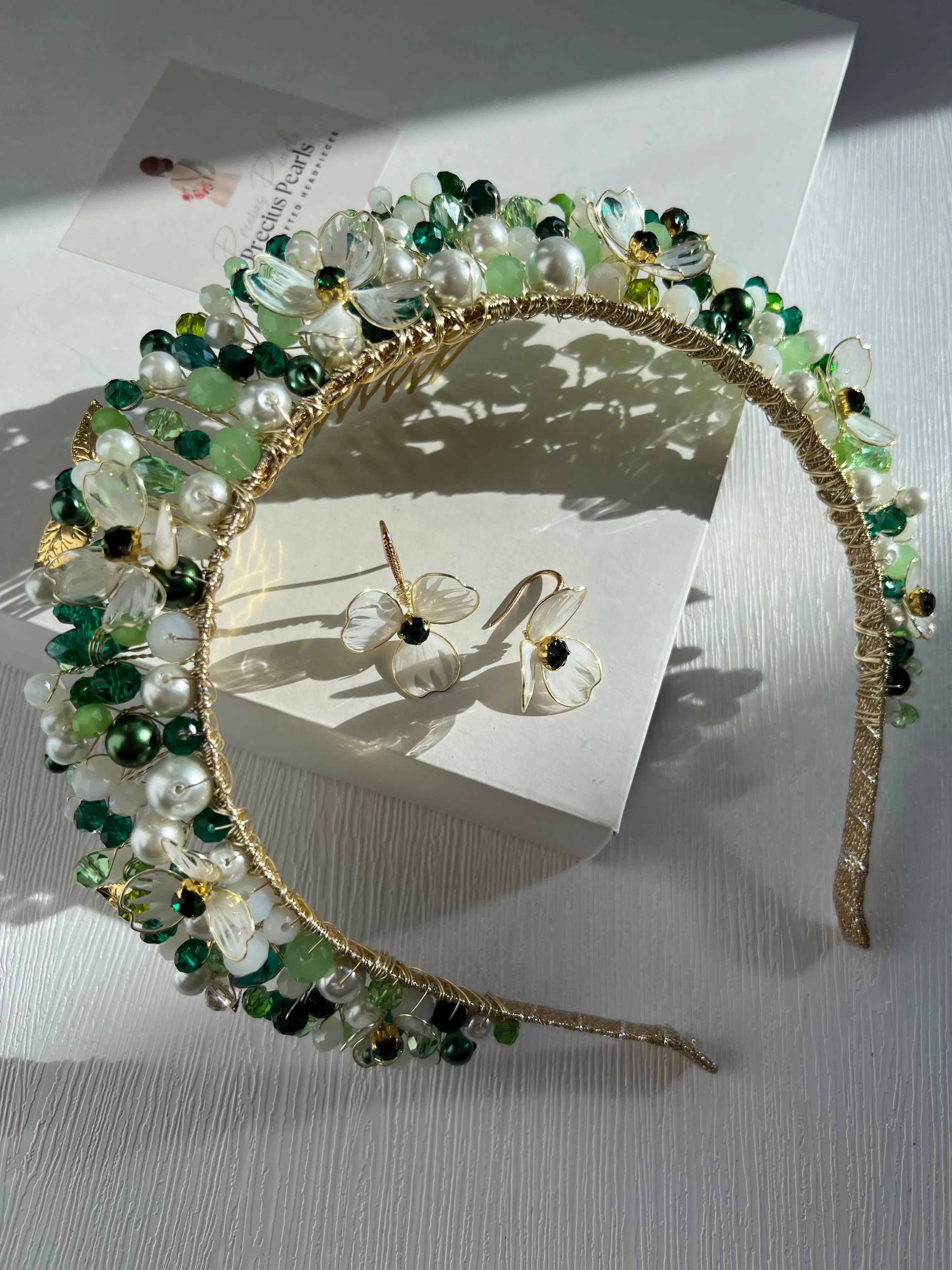 White & Green Flower Crown