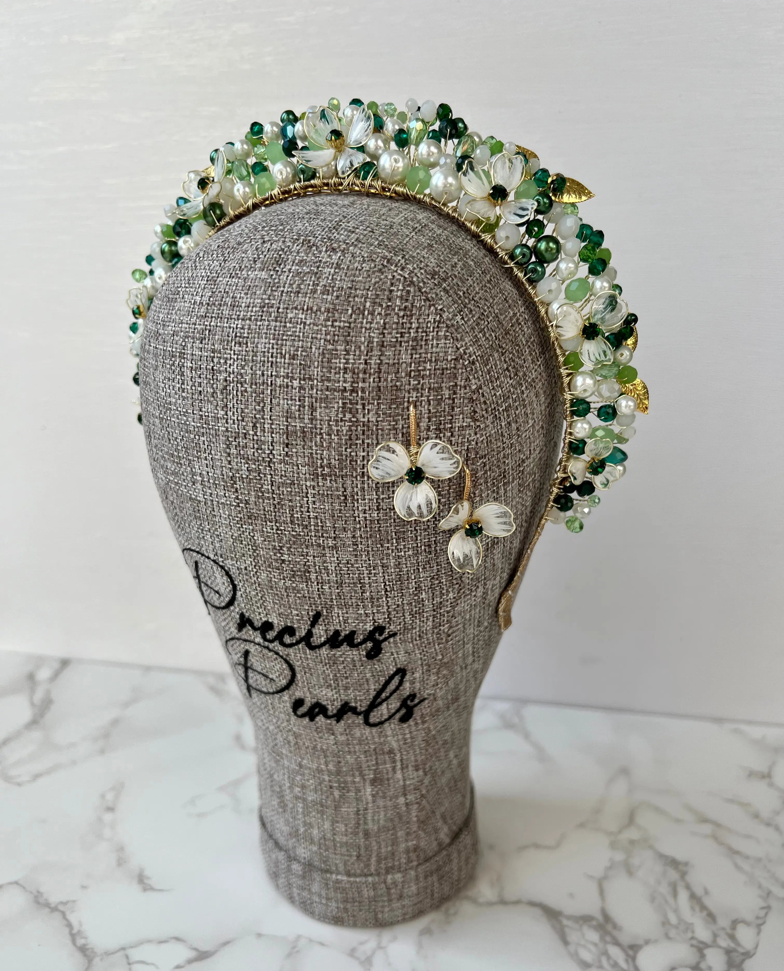 White & Green Flower Crown