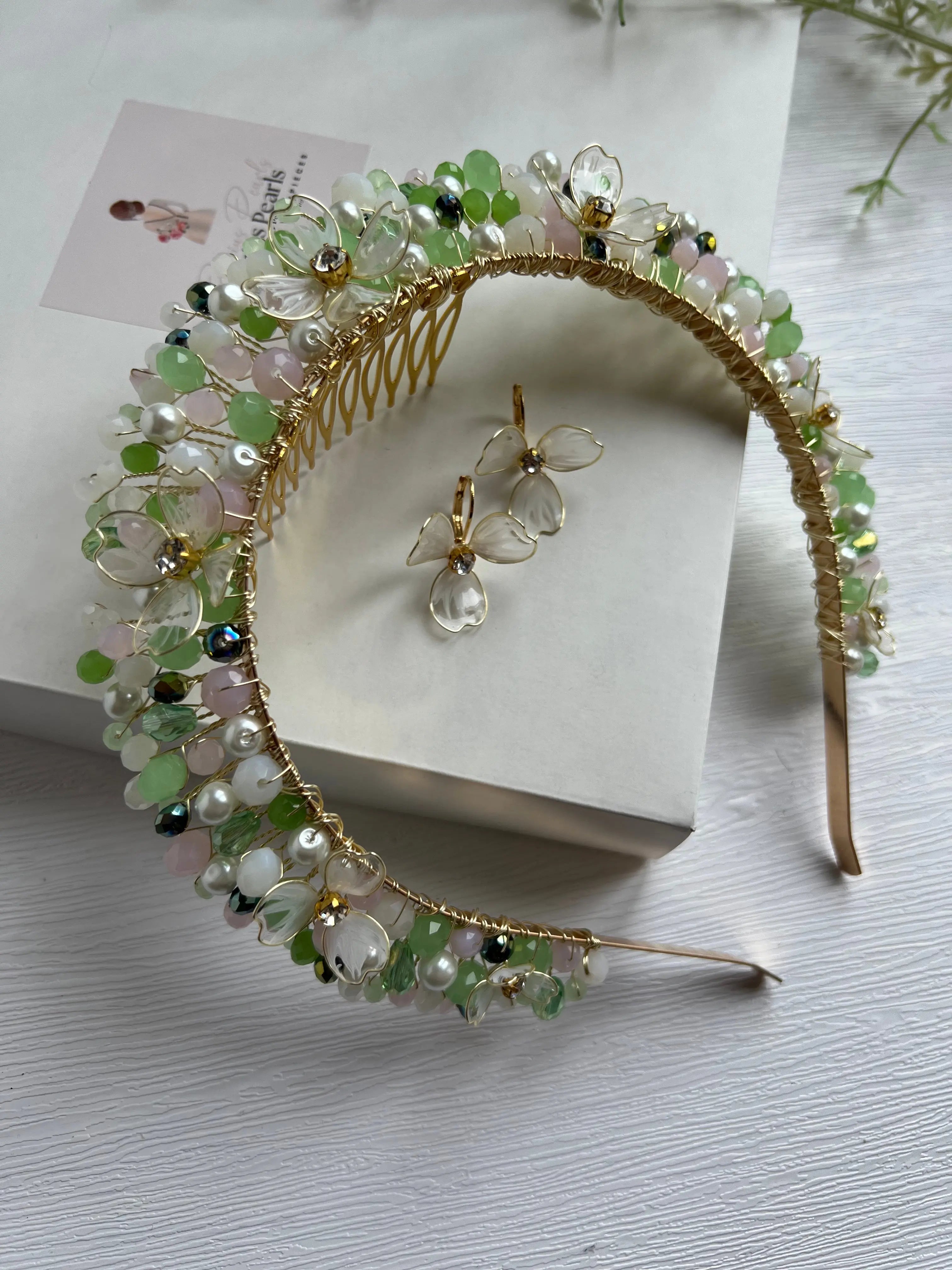 White & Pink & Green Flower Crown
