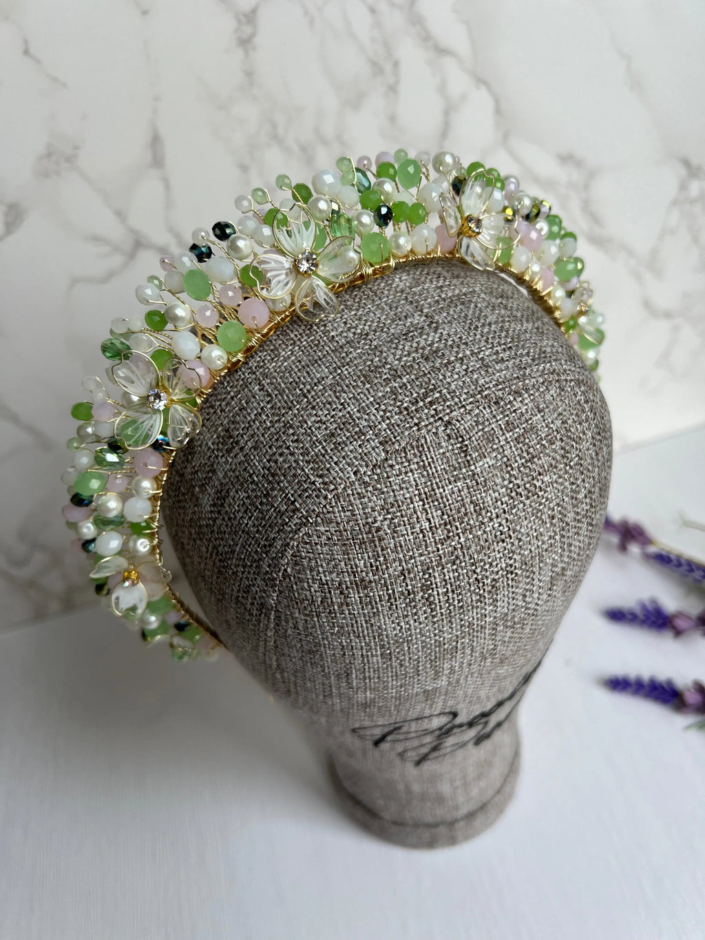 White & Pink & Green Flower Crown