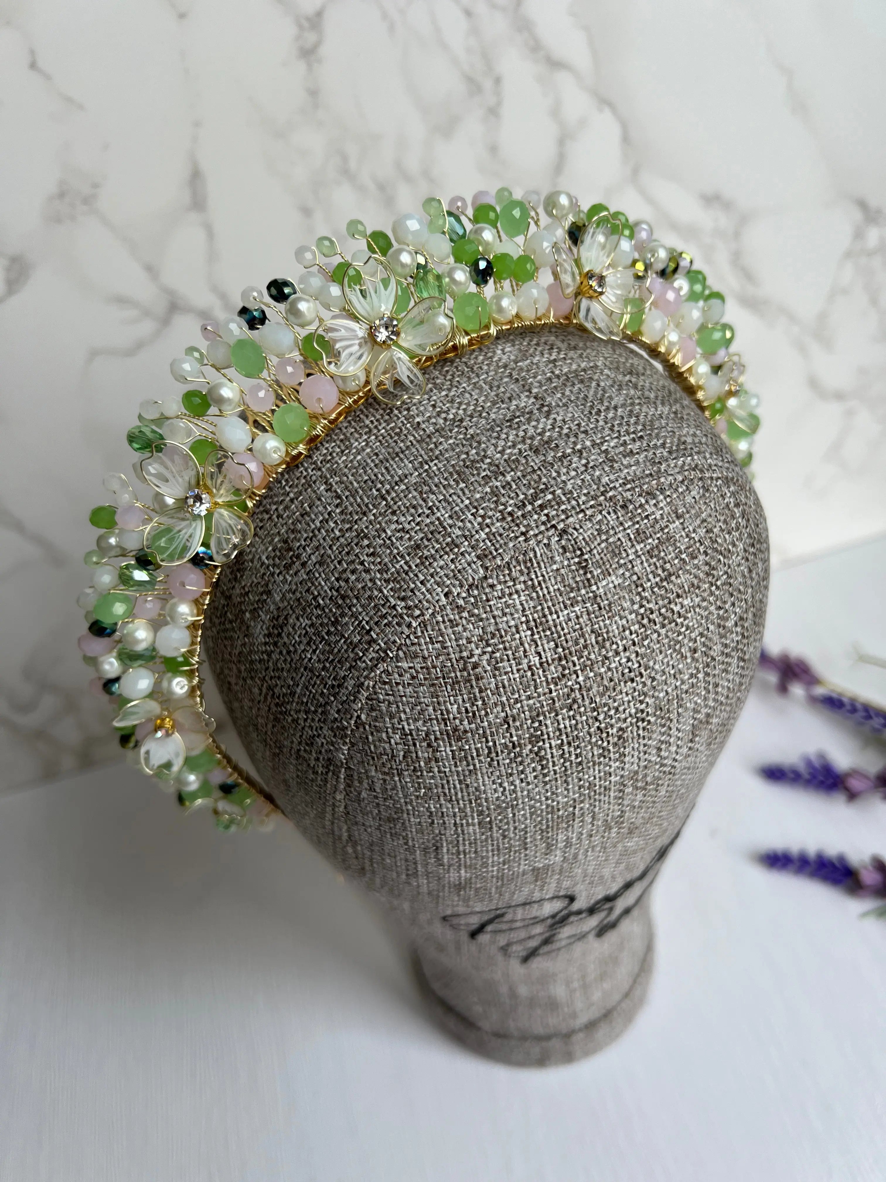 White & Pink & Green Flower Crown