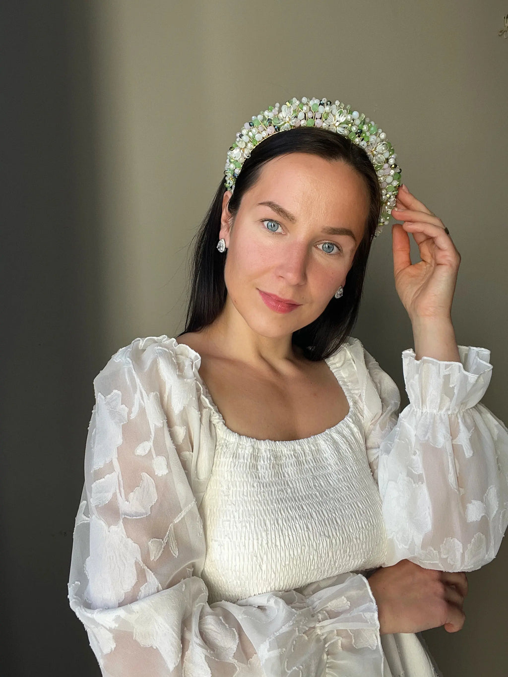 White & Pink & Green Flower Crown