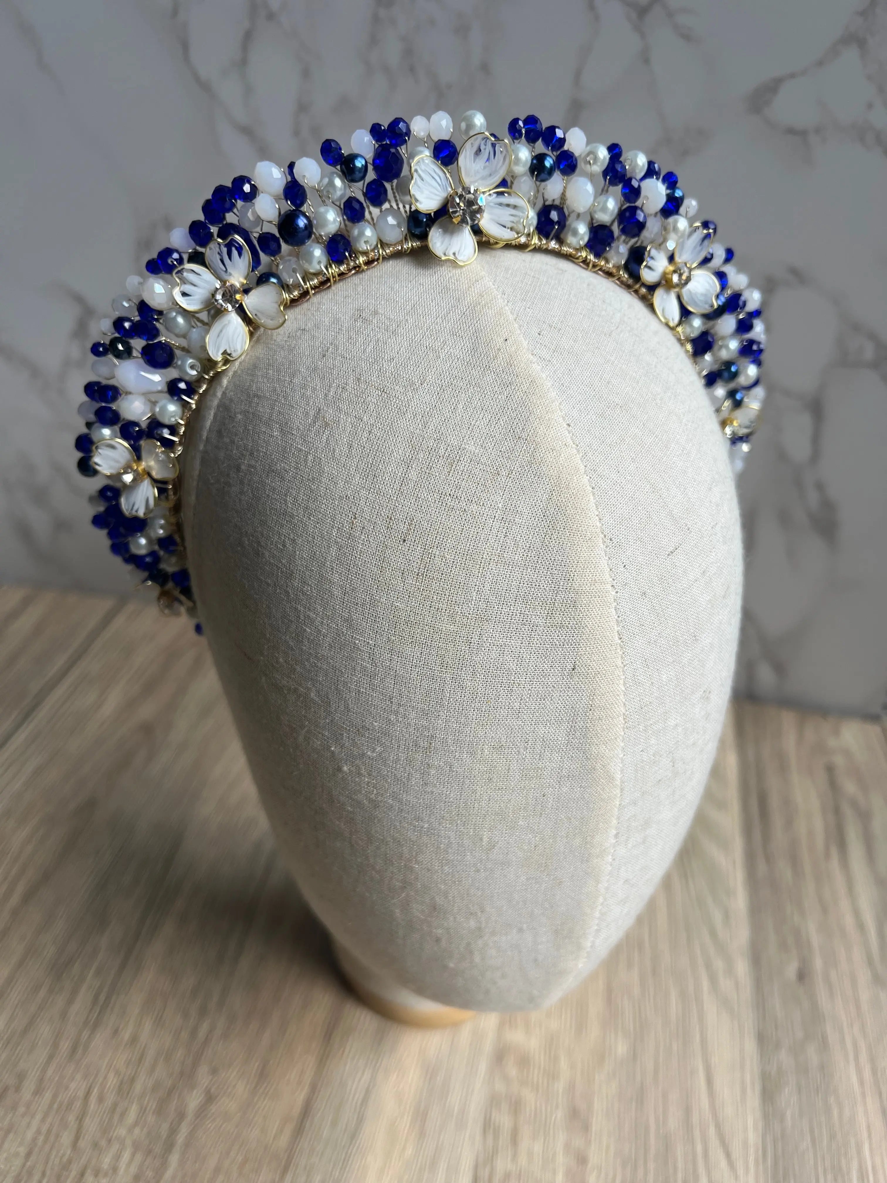 White and Majestic blue Flora crown