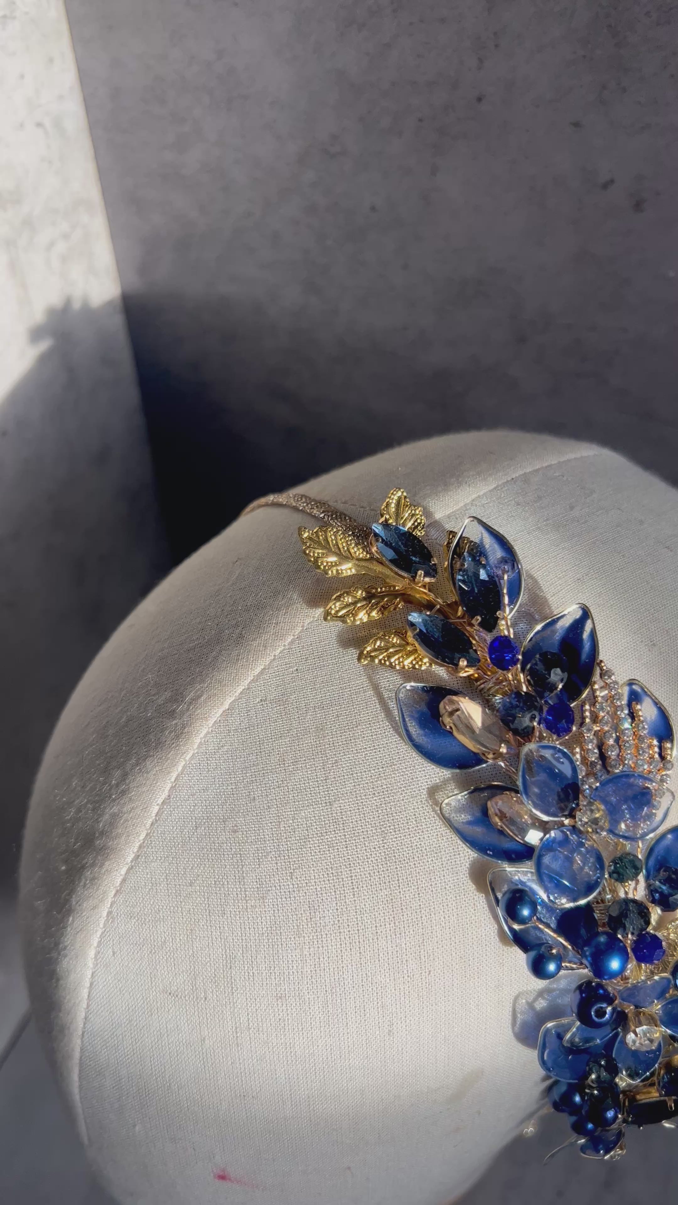 Navy and Gold side headband