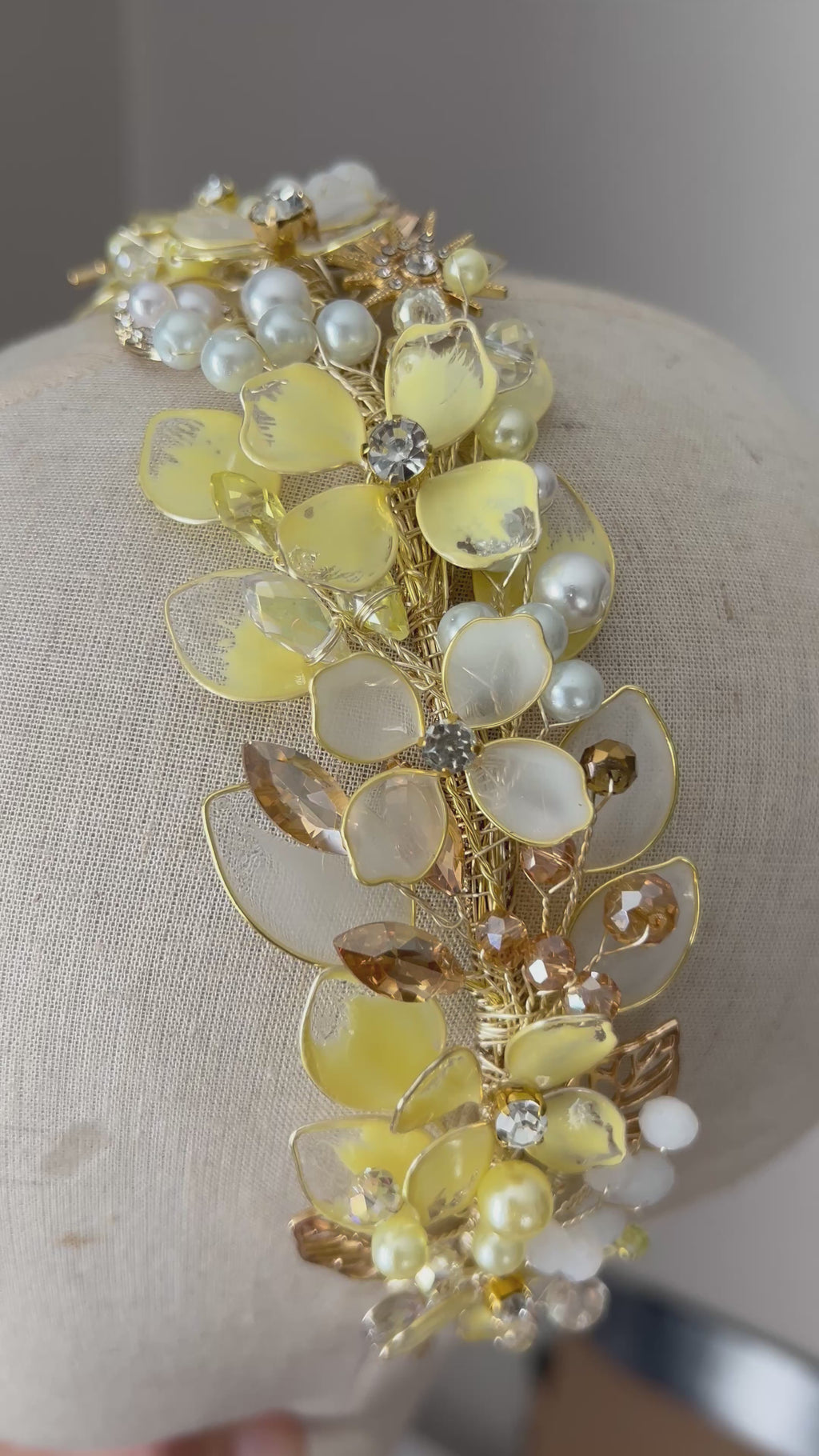 Yellow, Milky white and Gold wedding guest headpiece
