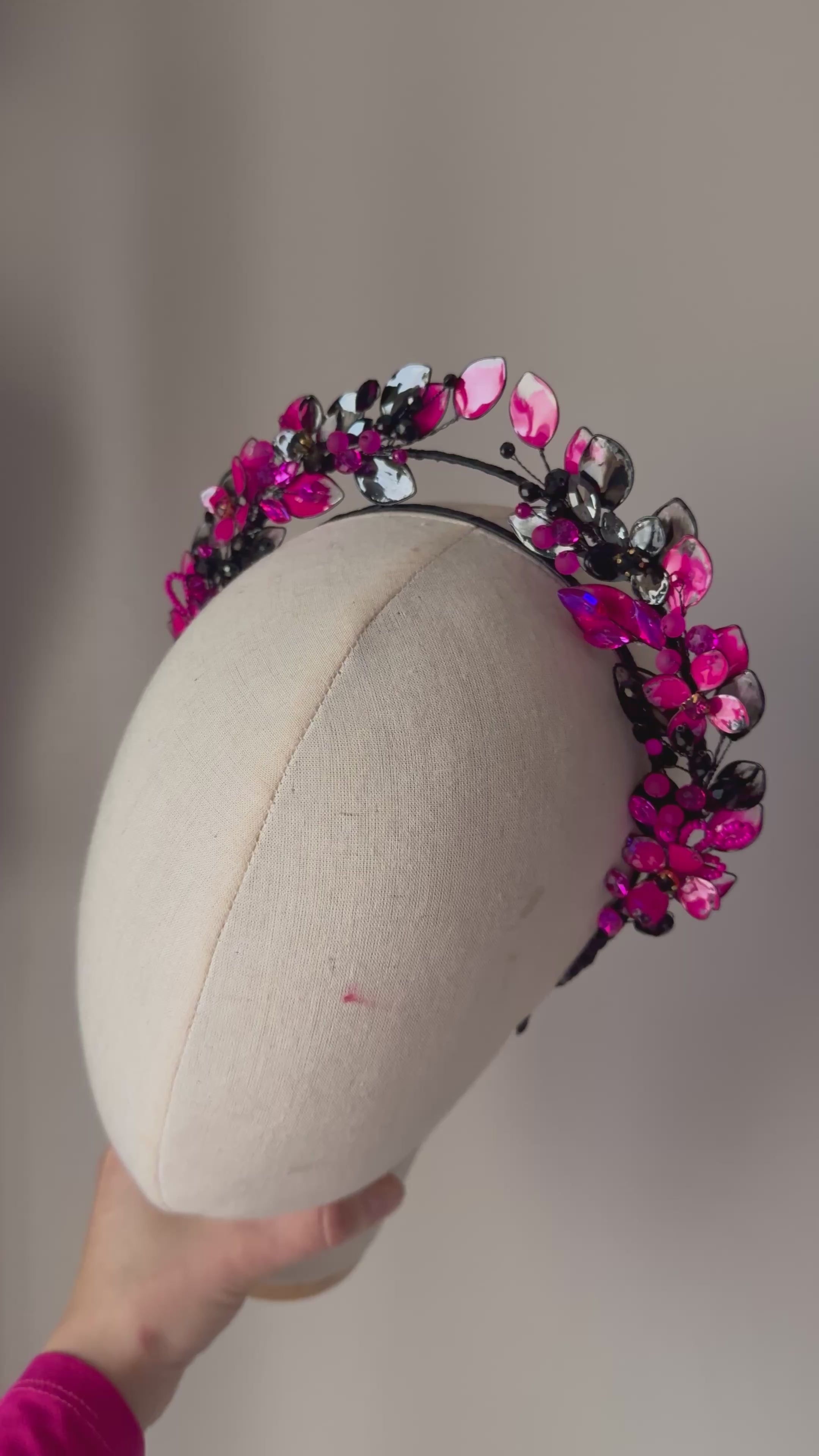 Fucshia and Black high halo crown