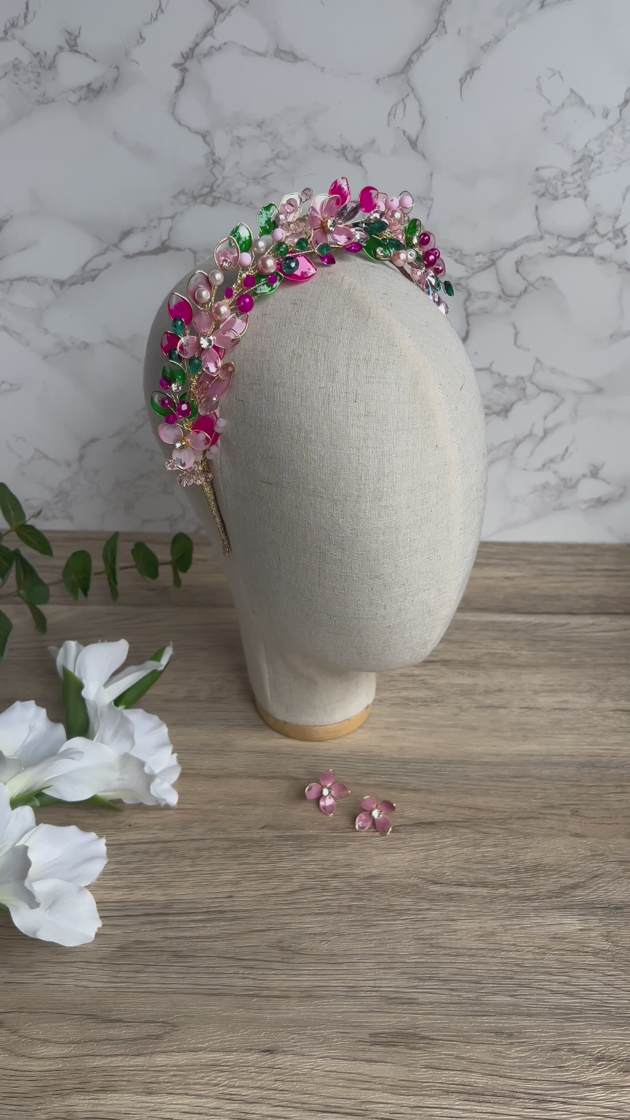 Fucshia, Emeral and Blush pink halo crown