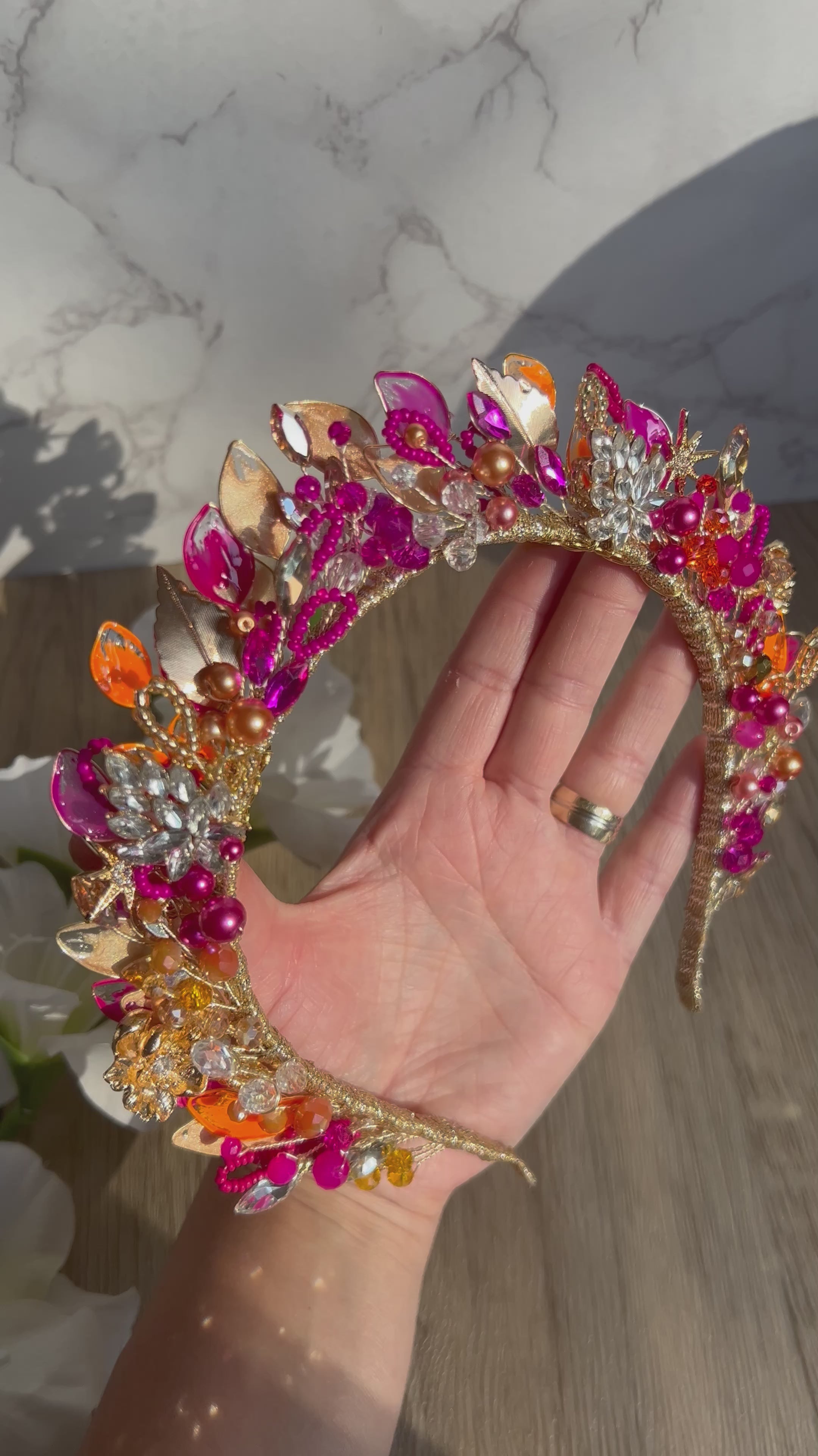 Fucshia, Orange and Gold High crown