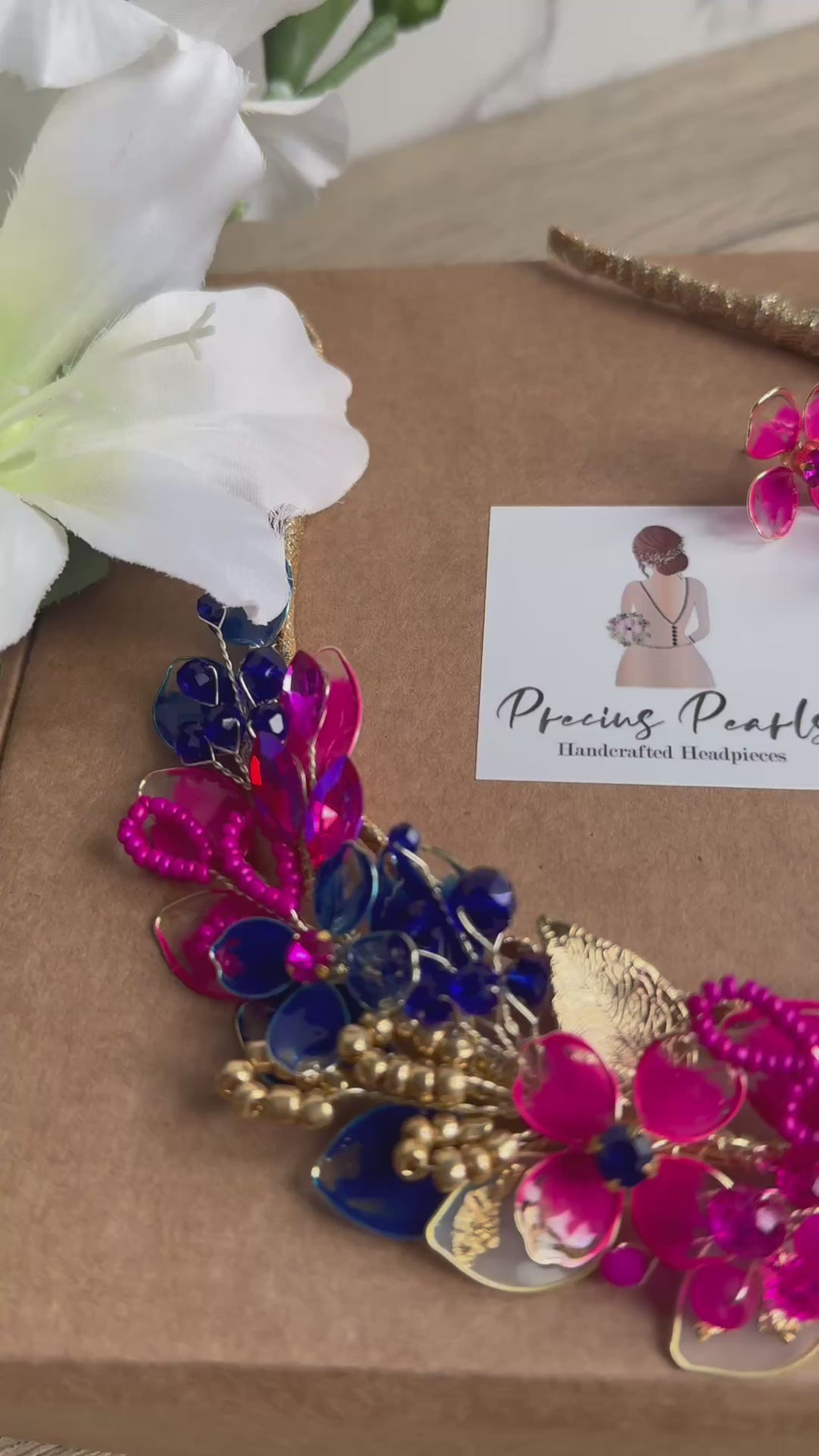 Royal blue and Fucshia halo wedding headpiece