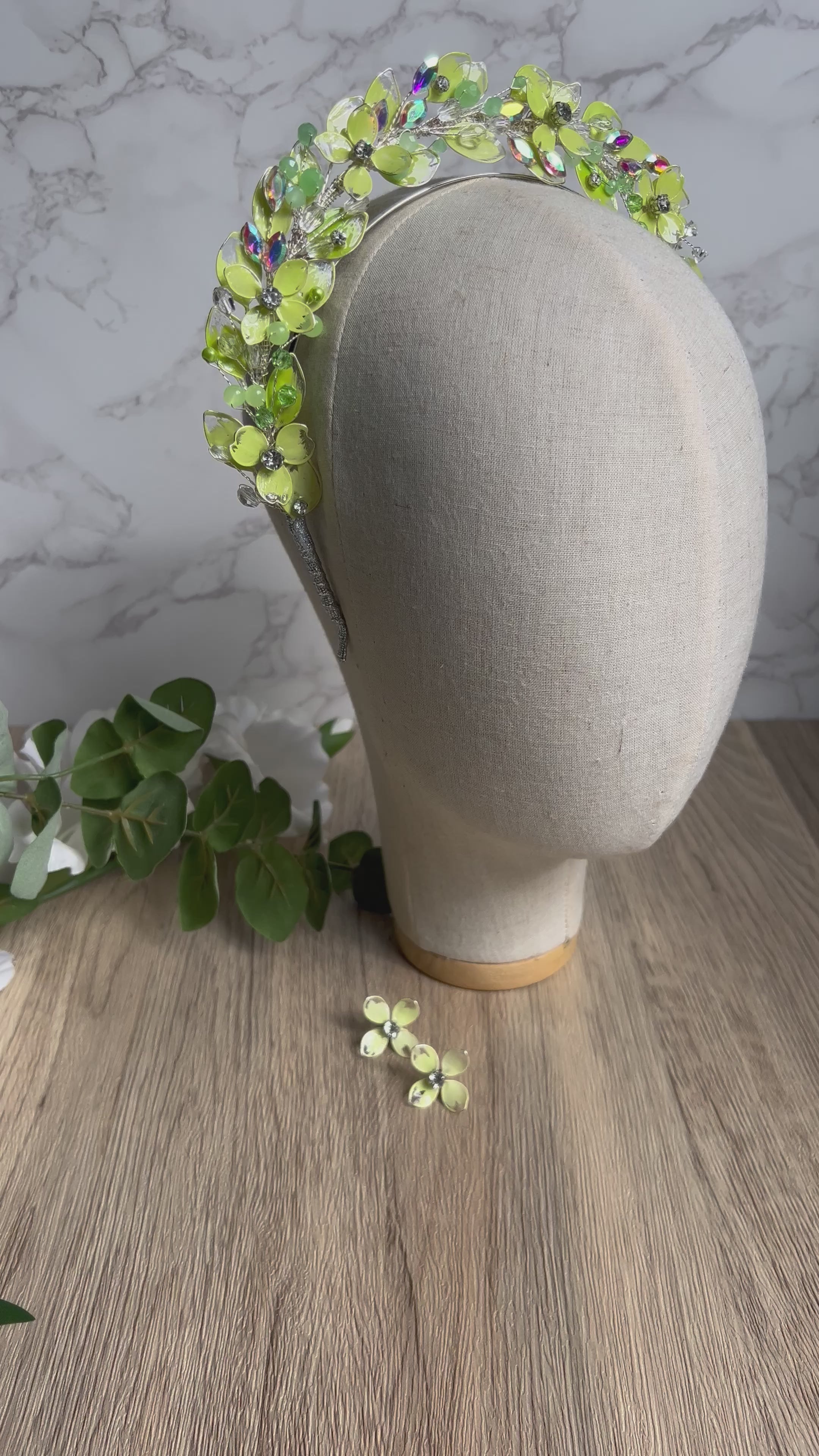 Lime flower and leaf halo crown