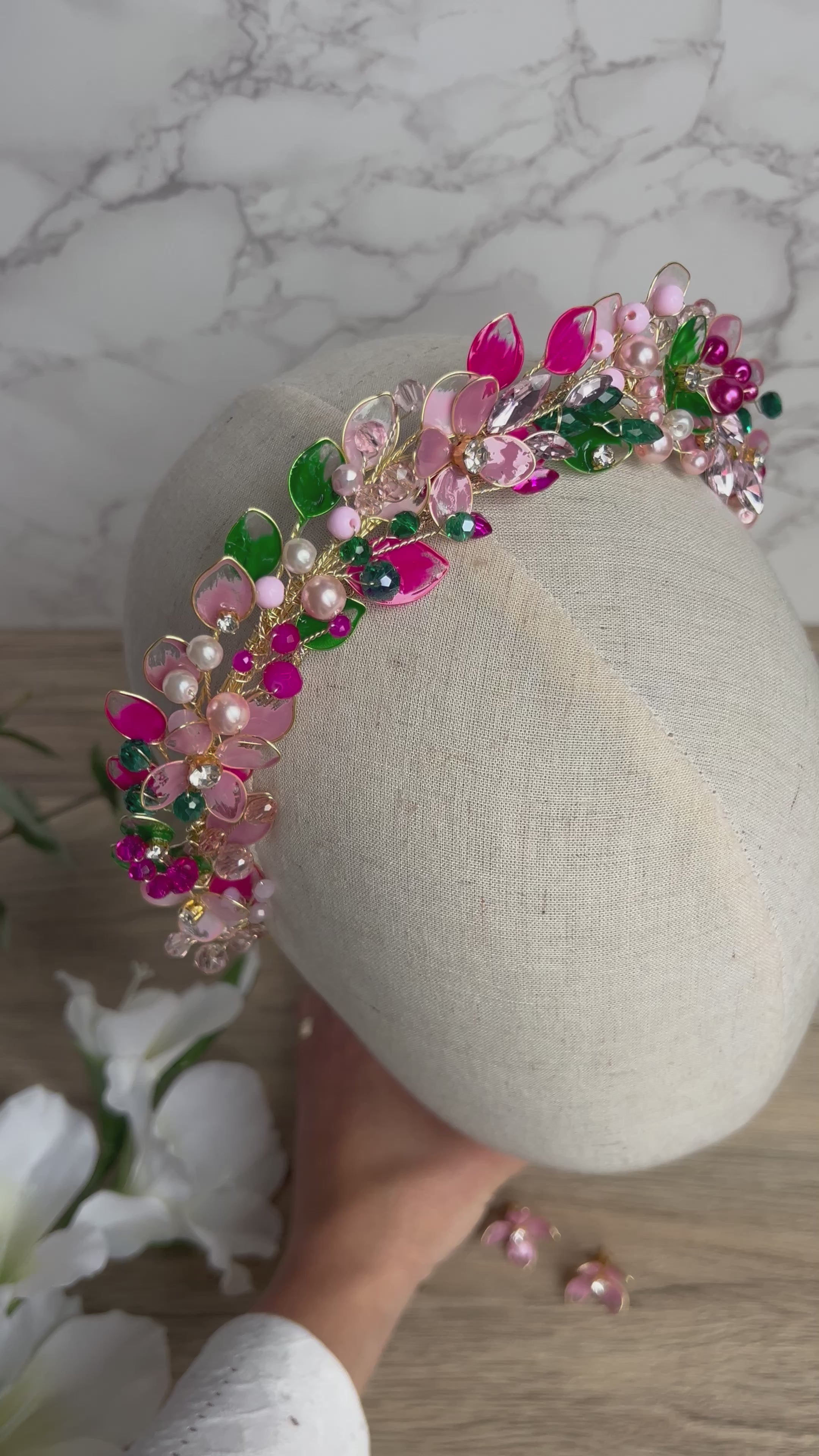 Fucshia, Emeral and Blush pink halo crown