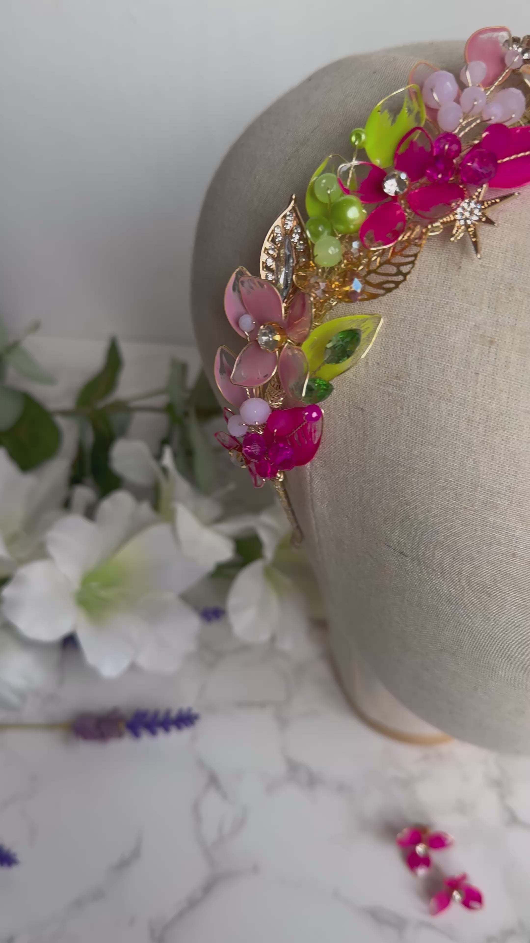 Lime, Pink and Gold Headpiece