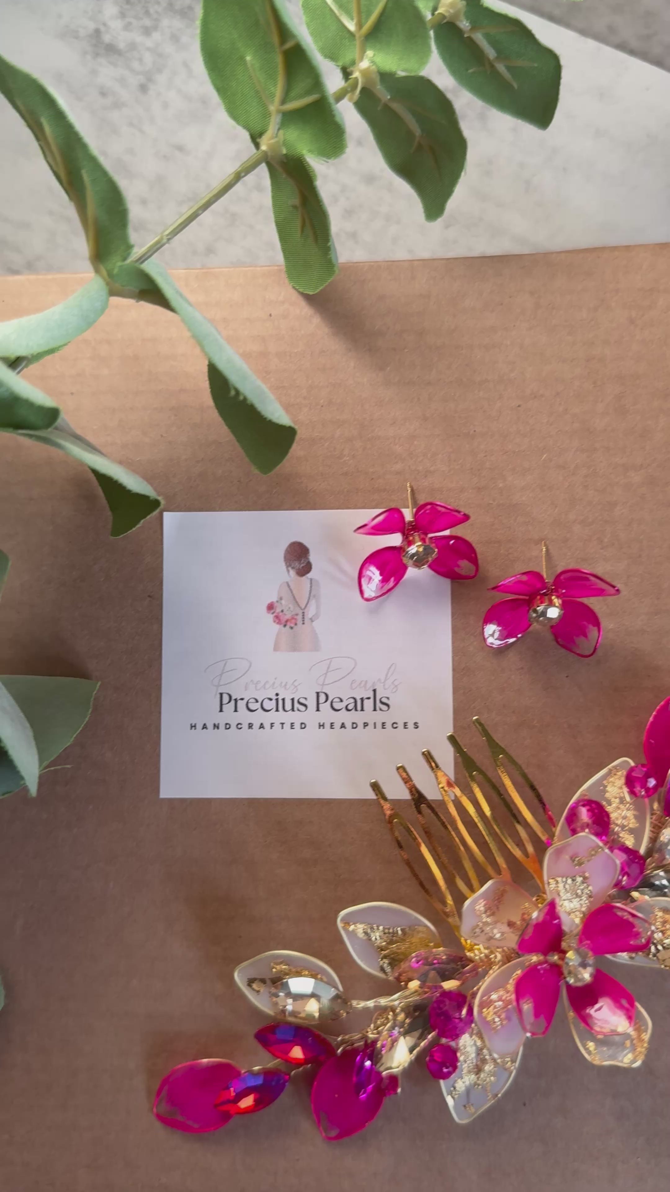 Fucshia and Frosted gold wedding guest comb