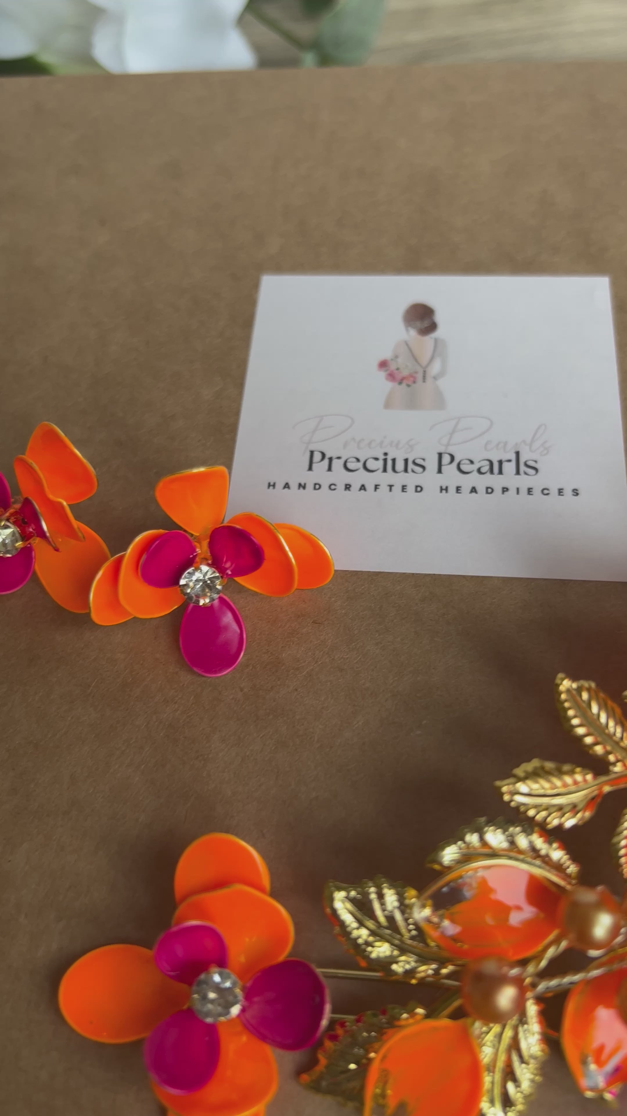 Orange and Fucshia Orchid comb set with Earrings