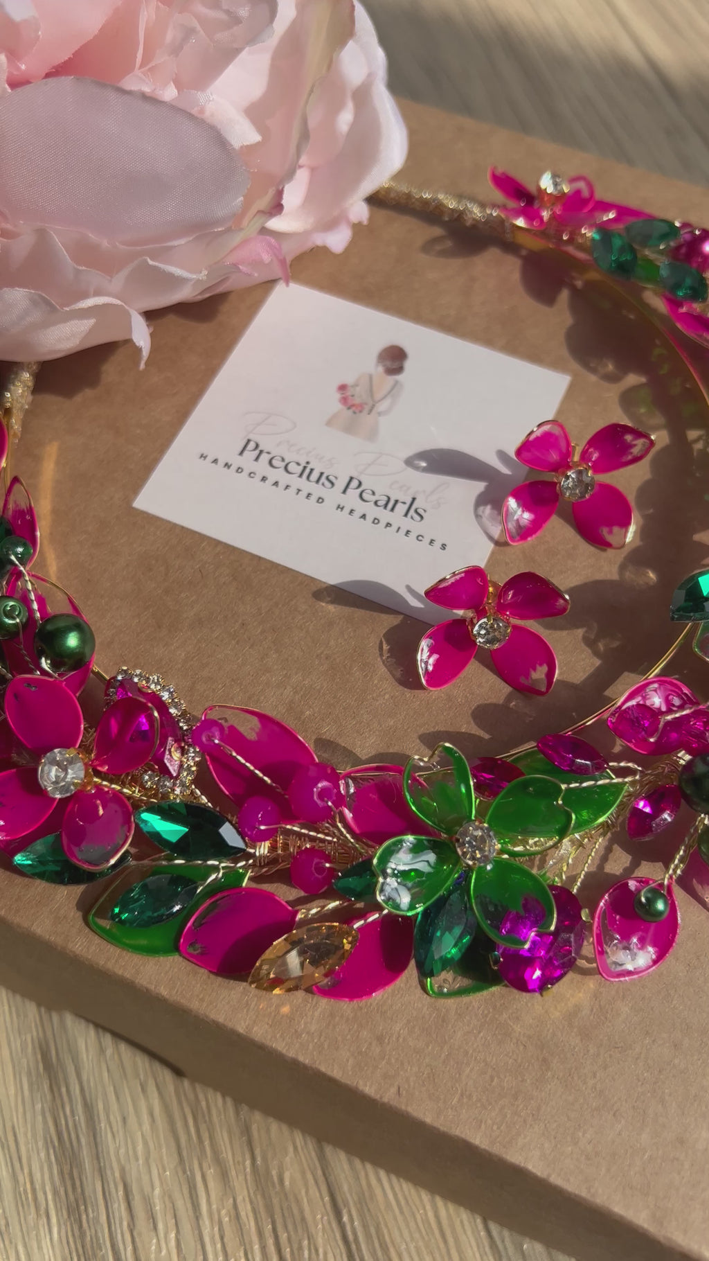 Fucshia and Green halo wedding guest headpiece