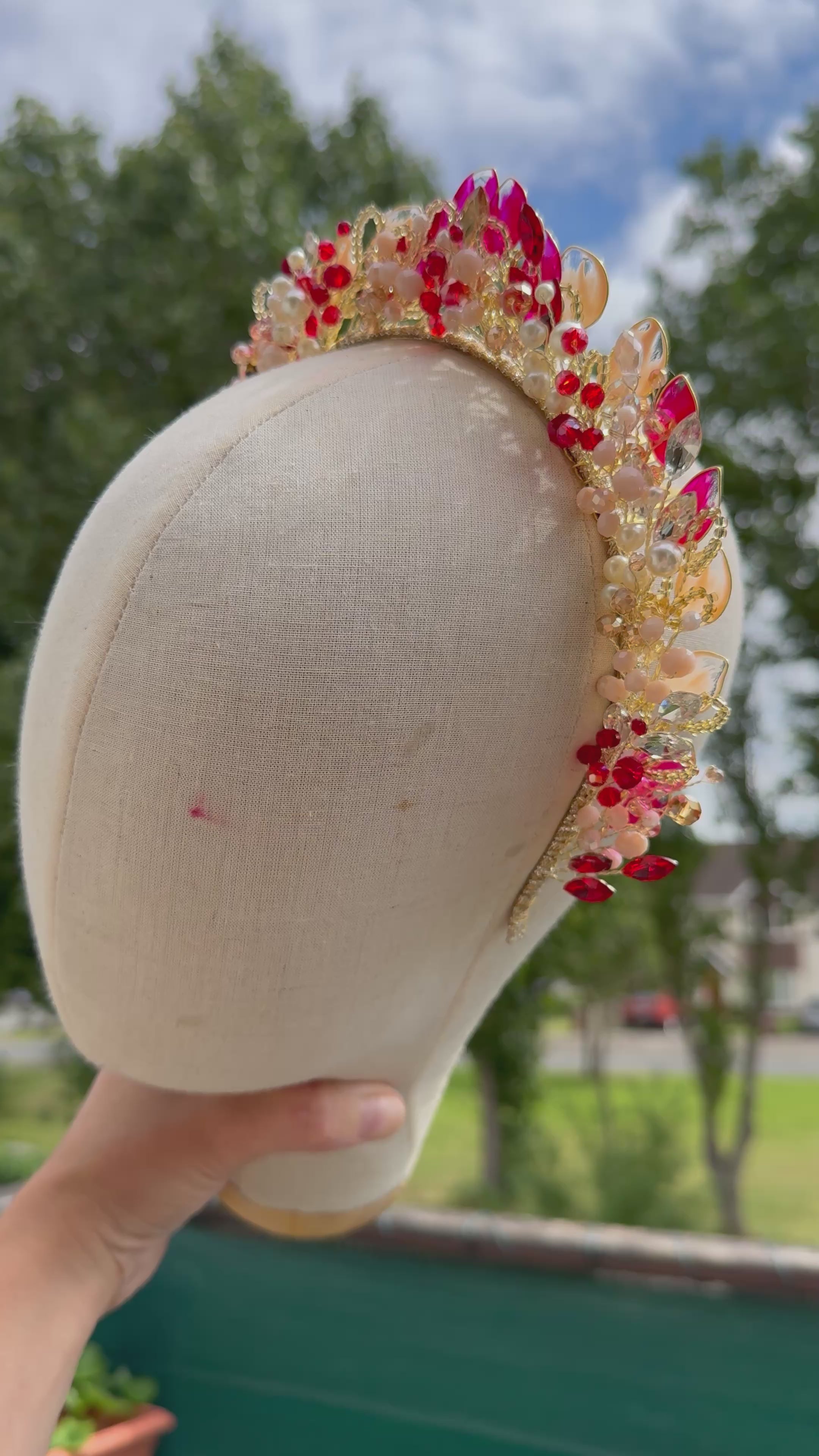 Red and Beige pointed wedding guest crown