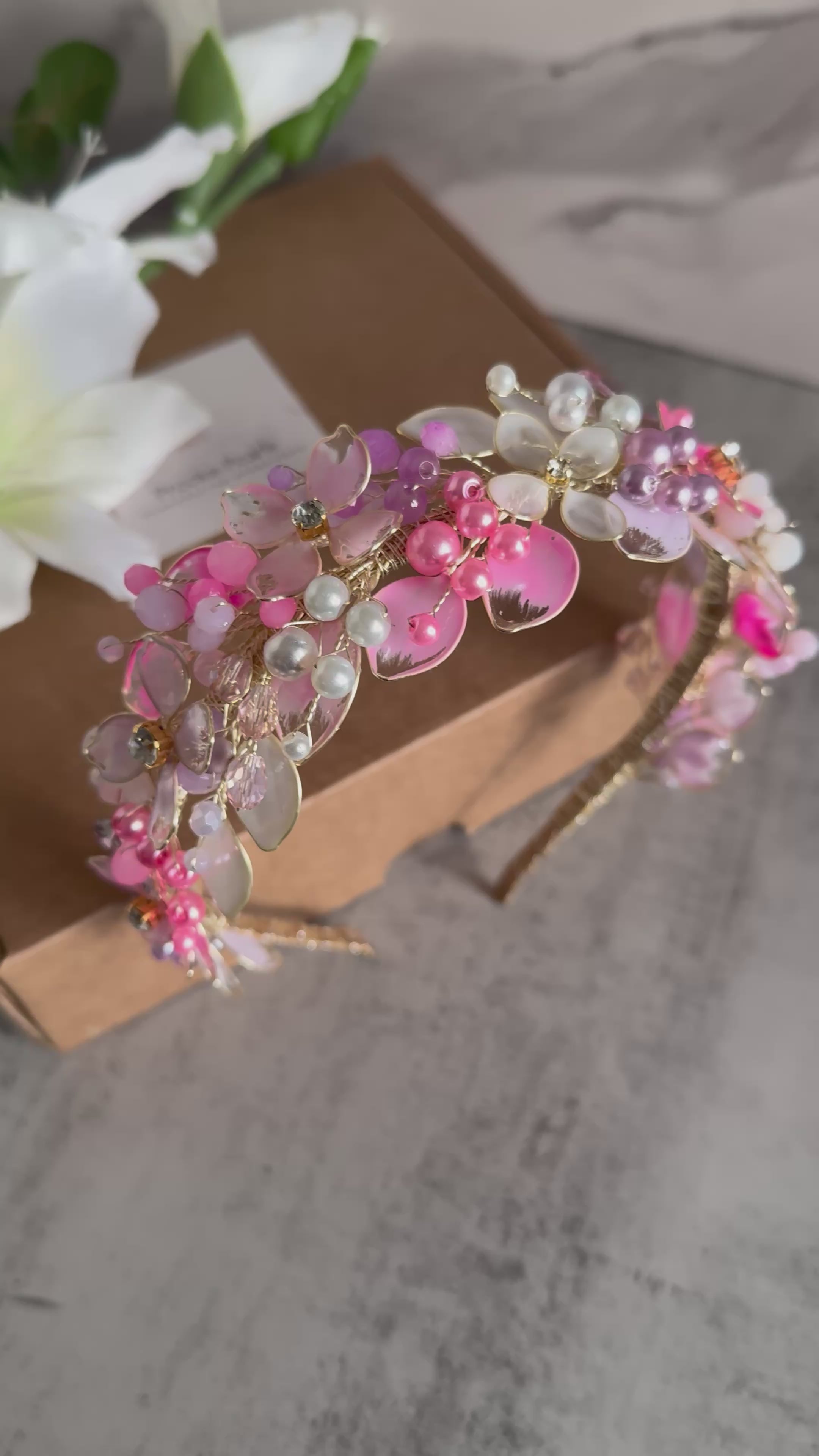 Lilac, Pink and White wedding guest headpiece