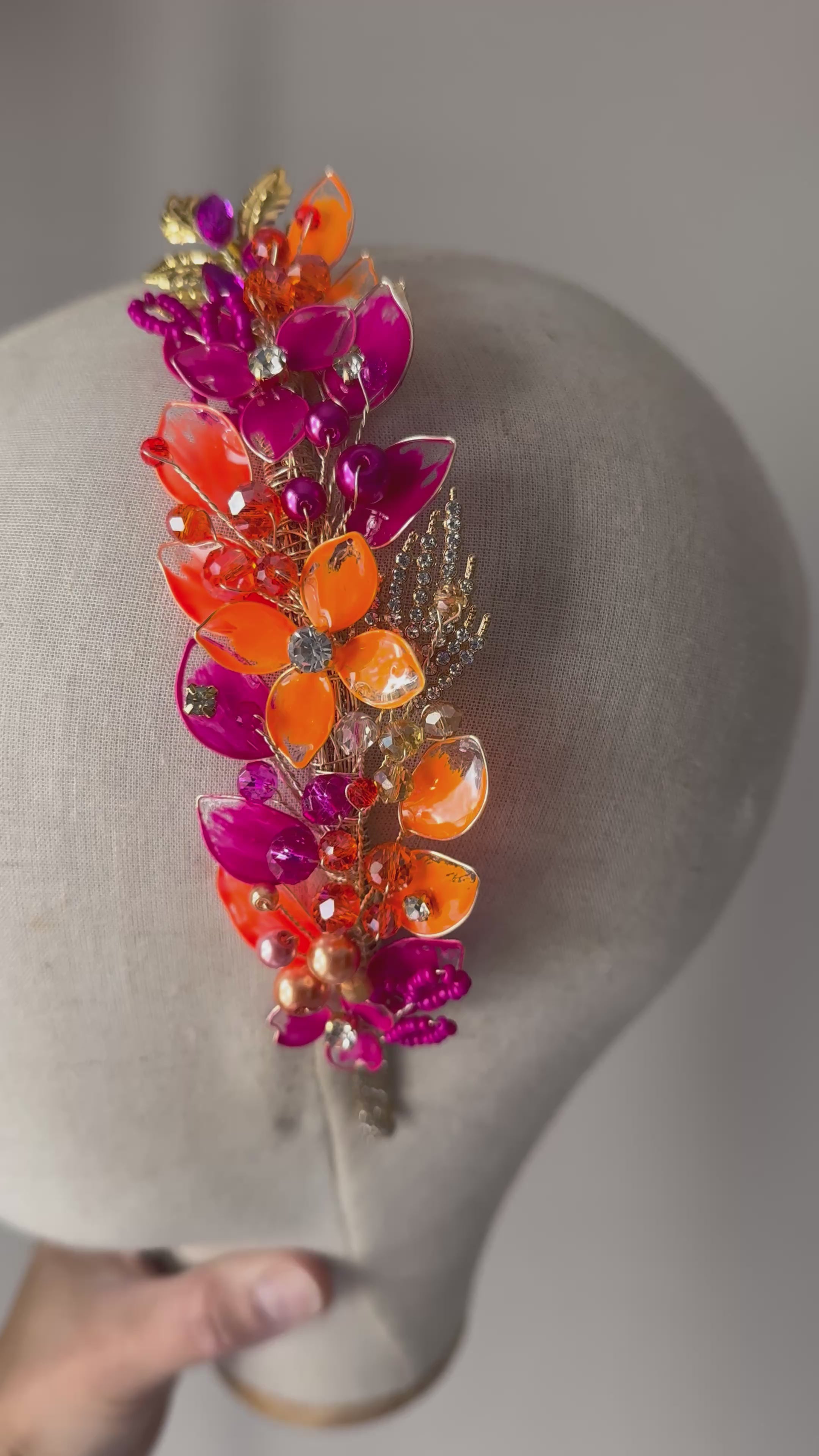 Fucshia and Orange side headband