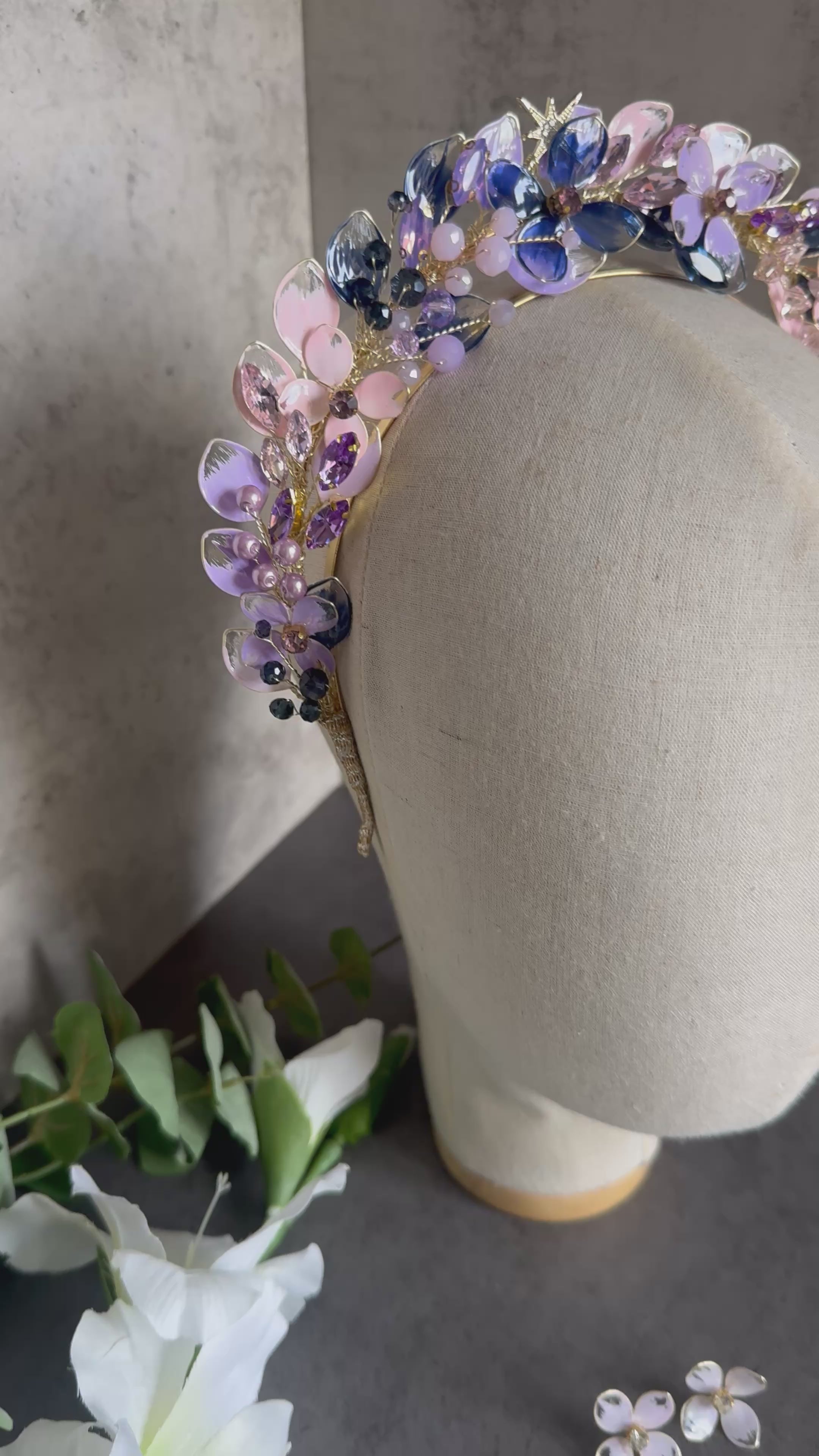 Lilac, Navy and Pink wedding guest Crown