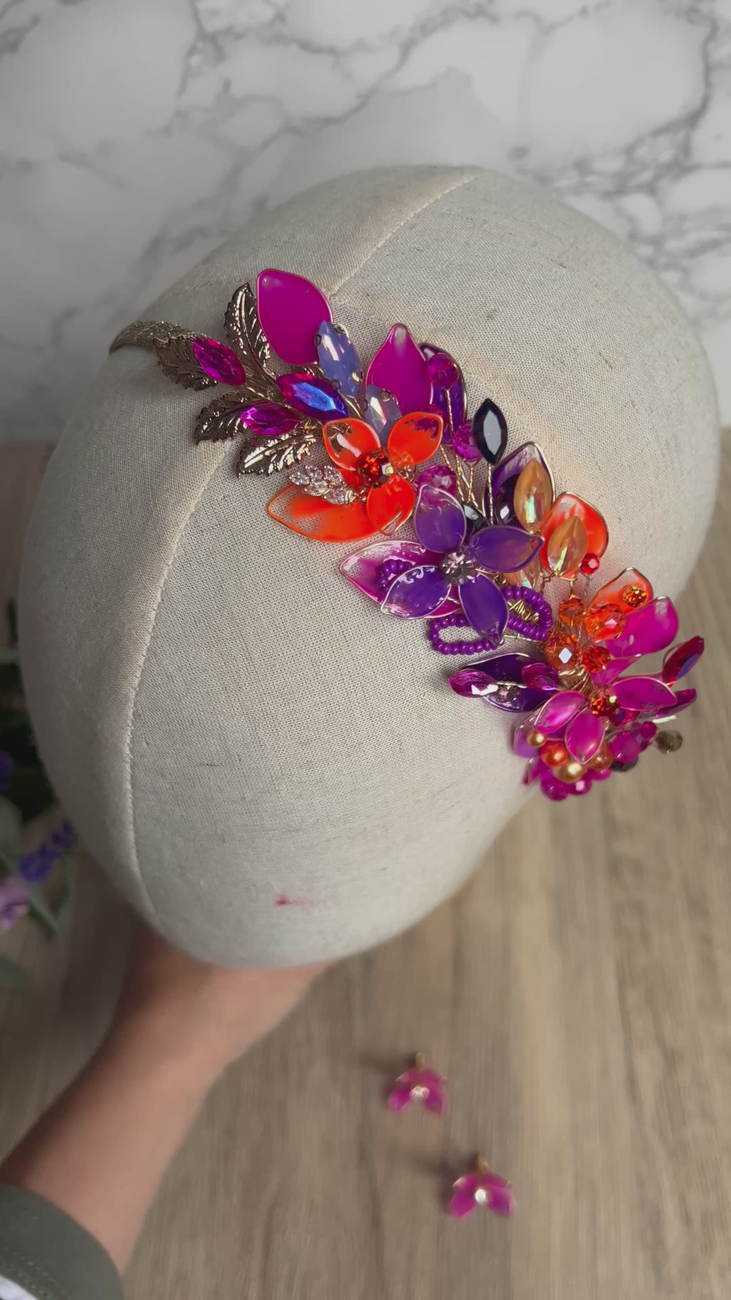 Fuchsia, Purple and Orange side headband